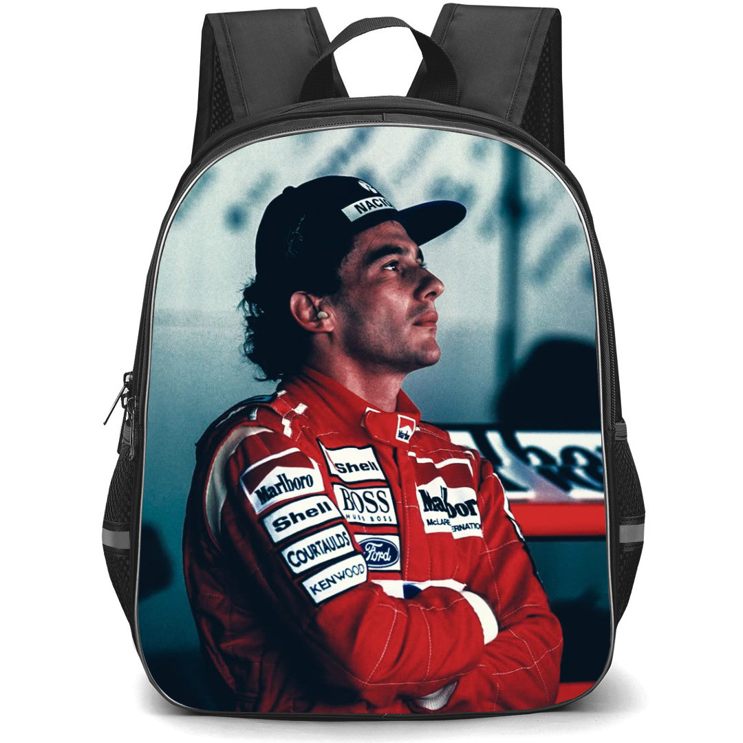 F1 Formula One Ayrton Senna Backpack StudentPack - Ayrton Senna The Racing Greatest Icon Side Portrait Poster