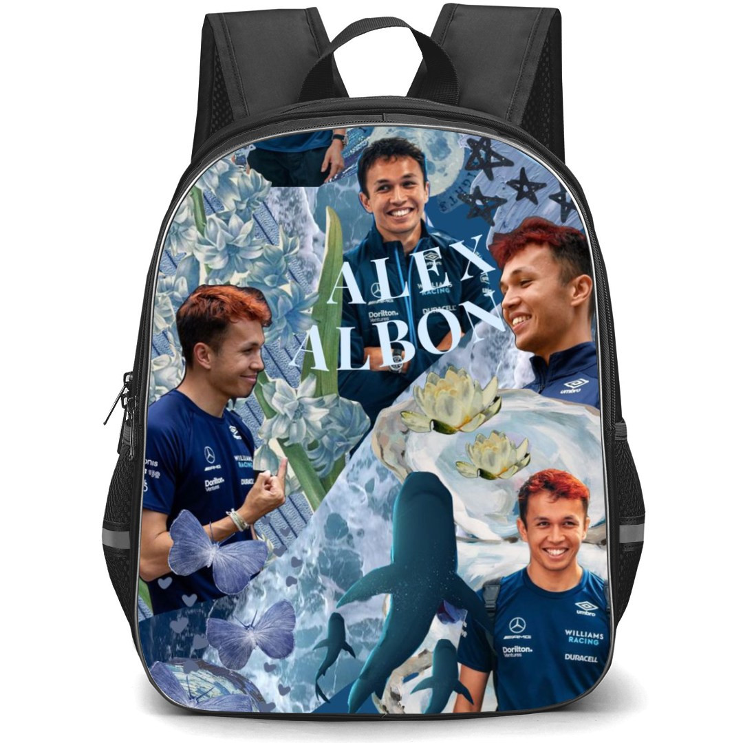 F1 Formula One Alexander Albon Backpack StudentPack - Aesthetic Blue Collage