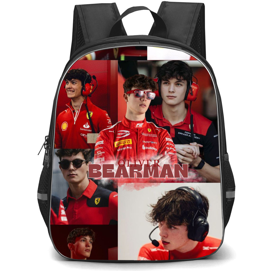 F1 Formula One Oliver Bearman Backpack StudentPack - Red Fit Collage Art