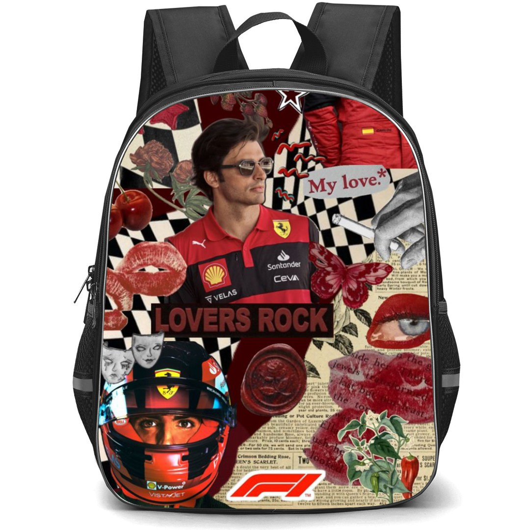 F1 Formula One Carlos Sainz Backpack StudentPack - Aesthetic Collage Art