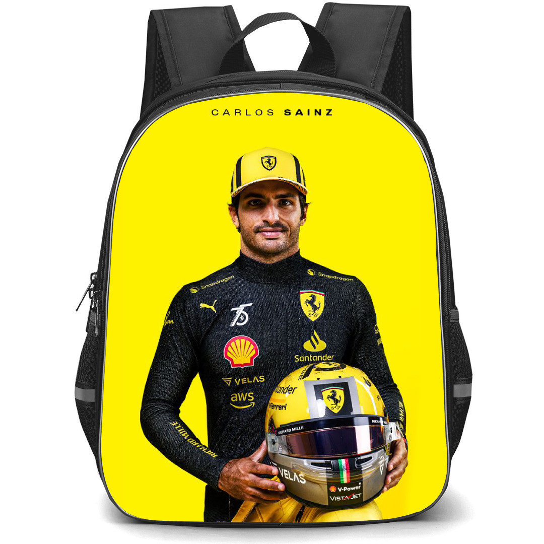 F1 Formula One Carlos Sainz Backpack StudentPack - Minimalist Portrait Yellow Background