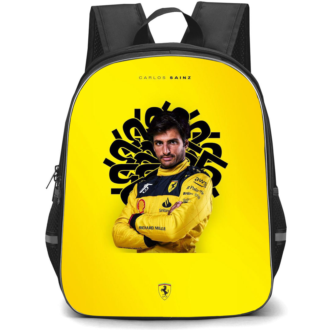 F1 Formula One Carlos Sainz Backpack StudentPack - Carlos Sainz Portrait On Yellow Background
