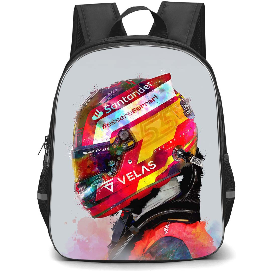 F1 Formula One Carlos Sainz Backpack StudentPack - Carlos Sainz Side Portrait With Helmet