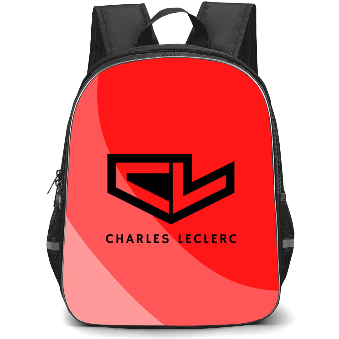 F1 Formula One Charles Leclerc Backpack StudentPack - Charles Leclerc Black Logo On Red Background
