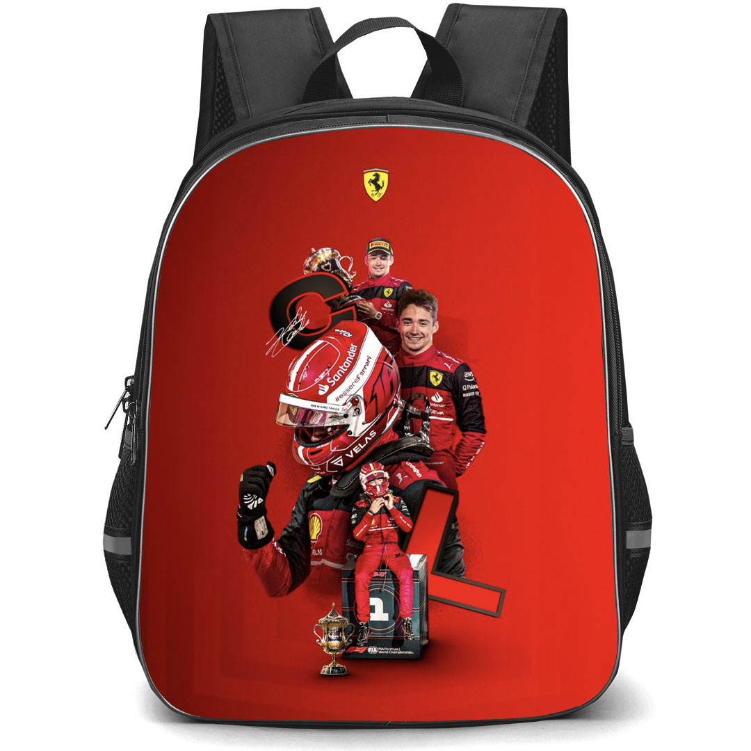 F1 Formula One Charles Leclerc Backpack StudentPack - Charles Leclerc Celebration On Red Background