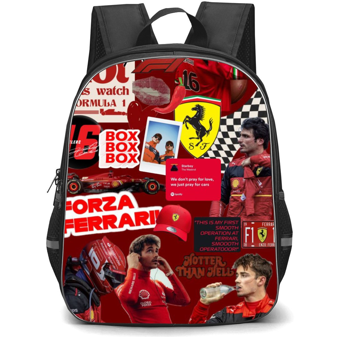 F1 Formula One Charles Leclerc Backpack StudentPack - Collage Art Red Background