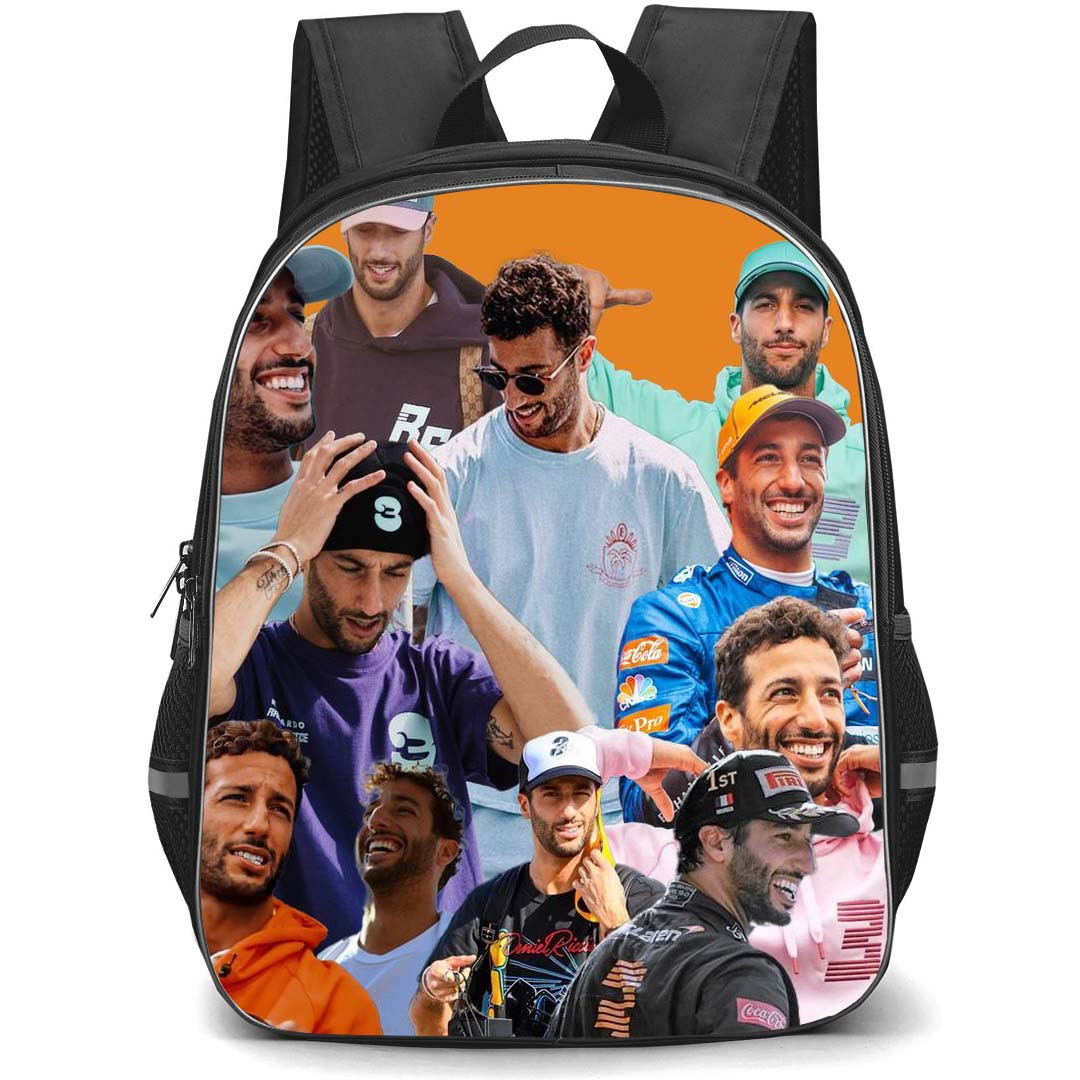 F1 Formula One Daniel Ricciardo Backpack StudentPack - Daniel Ricciardo Collage On Orange Background