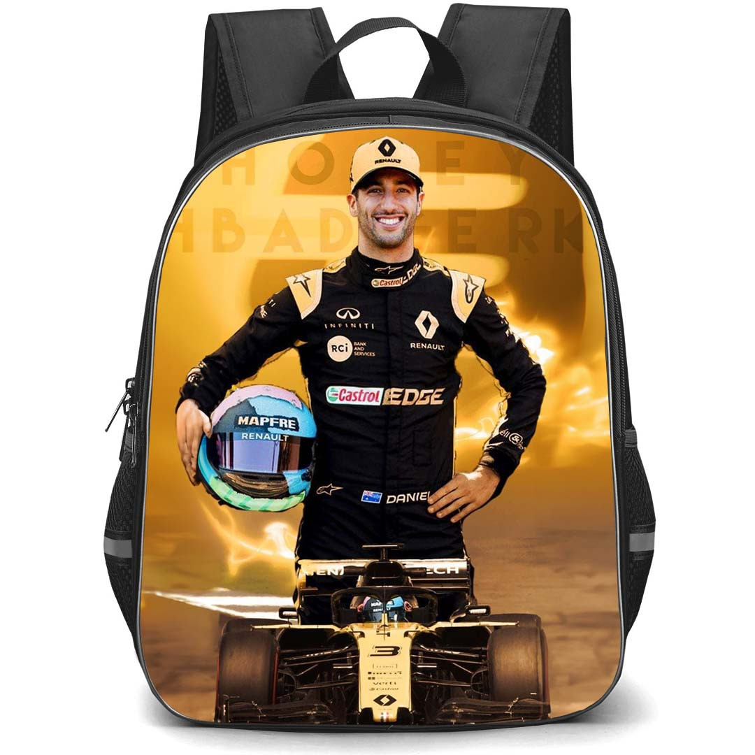 F1 Formula One Daniel Ricciardo Backpack StudentPack - Daniel Ricciardo Standing And Holding Helmet