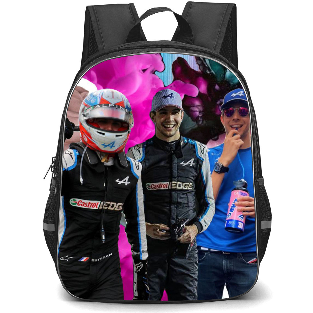 F1 Formula One Esteban Ocon Backpack StudentPack - Collage Art Smoke Background