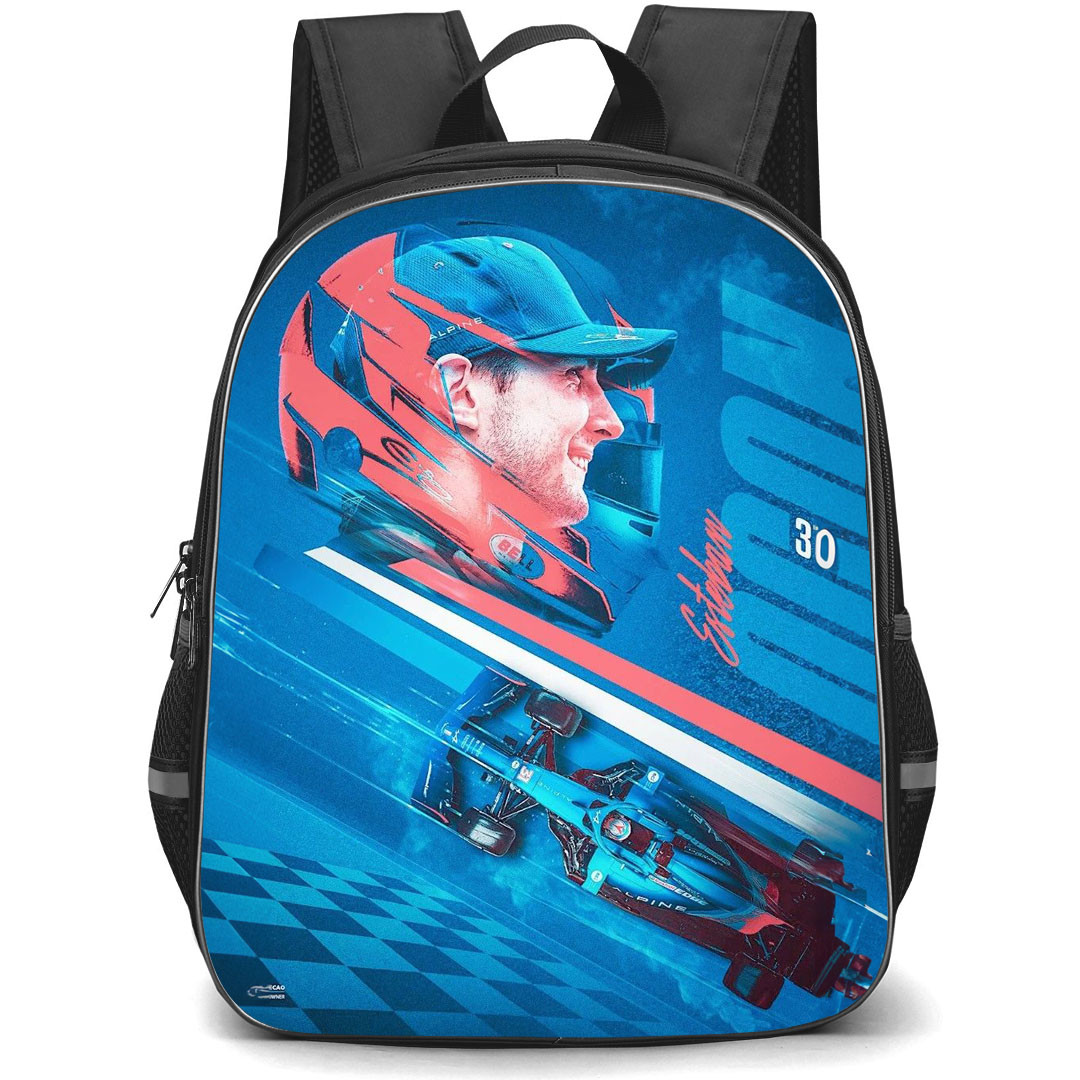 F1 Formula One Esteban Ocon Backpack StudentPack - Esteban Ocon First F1 Victory Poster Blue Red Graphic