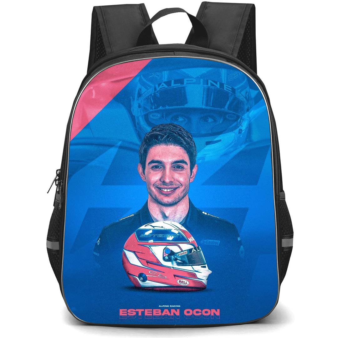 F1 Formula One Esteban Ocon Backpack StudentPack - Esteban Ocon Portrait On Blue Background