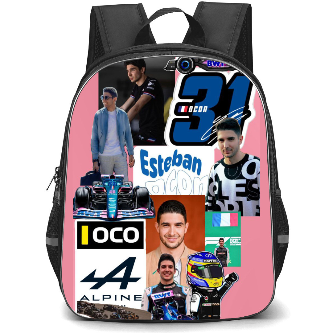 F1 Formula One Esteban Ocon Backpack StudentPack - Stickers Collage Art