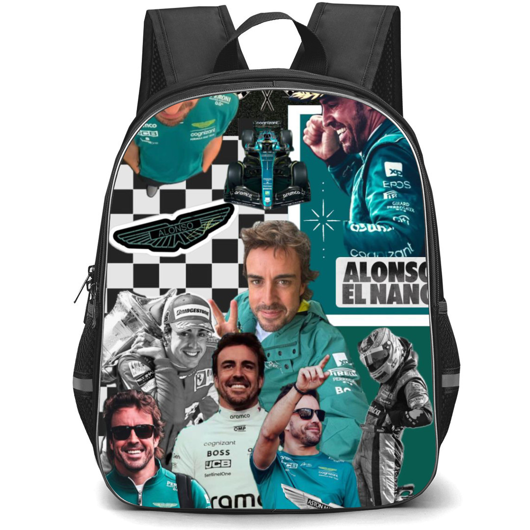 F1 Formula One Fernando Alonso Backpack StudentPack - Aesthetic Collage Art