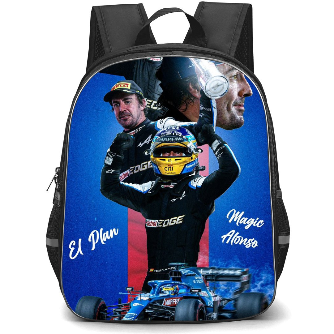F1 Formula One Fernando Alonso Backpack StudentPack - Collage Flag Background