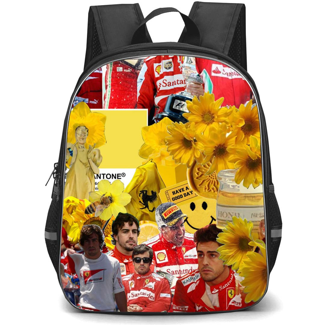 F1 Formula One Fernando Alonso Backpack StudentPack - Fernando Alonso Collage Yellow