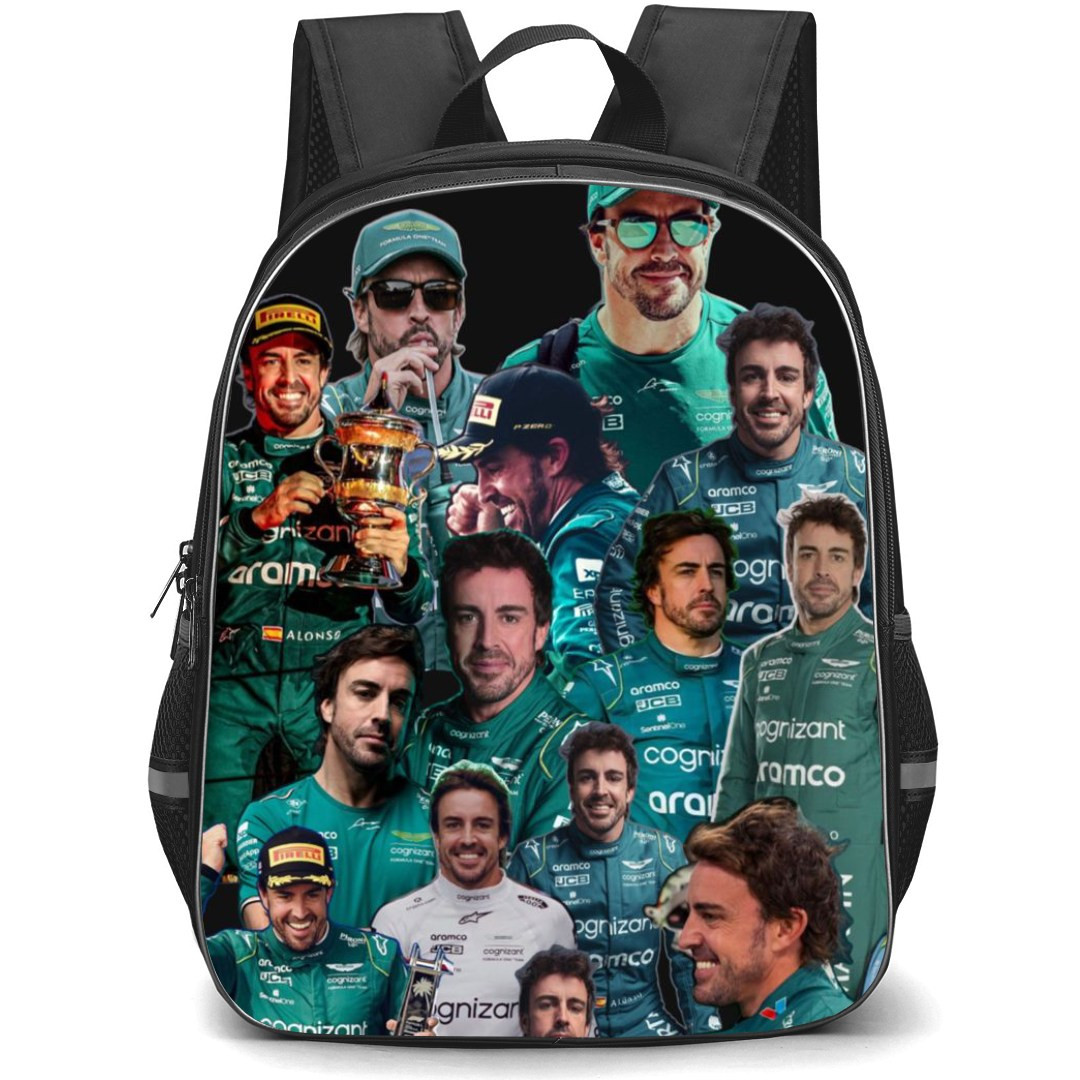 F1 Formula One Fernando Alonso Backpack StudentPack - Green Fit Collage Art