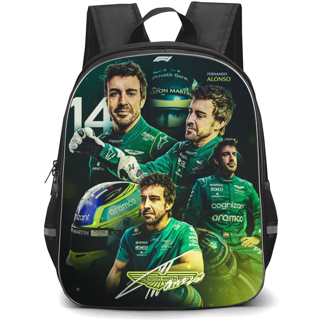 F1 Formula One Fernando Alonso Backpack StudentPack - Green Graphic Design Poster