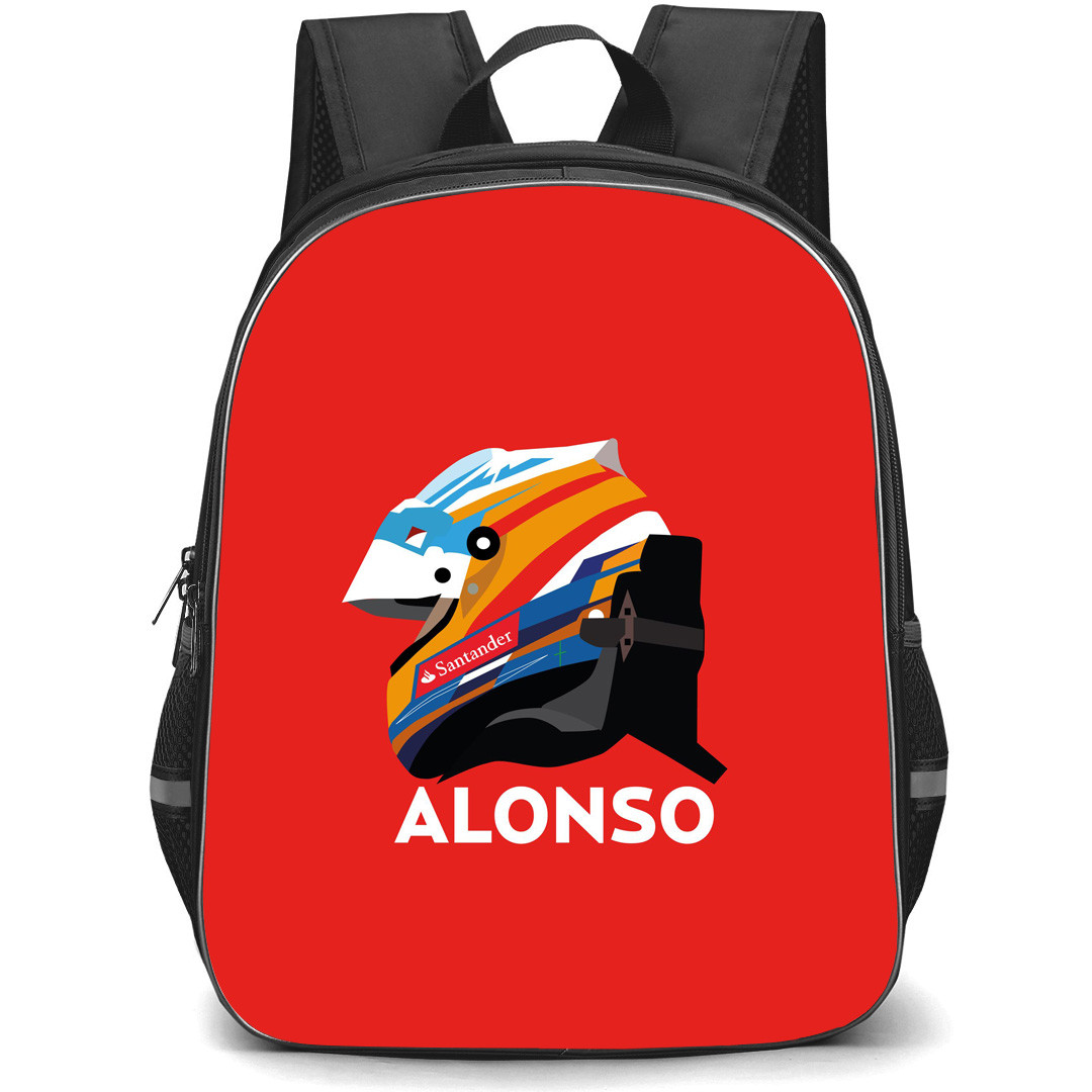 F1 Formula One Fernando Alonso Backpack StudentPack - Fernando Alonso Helmet On Red Background