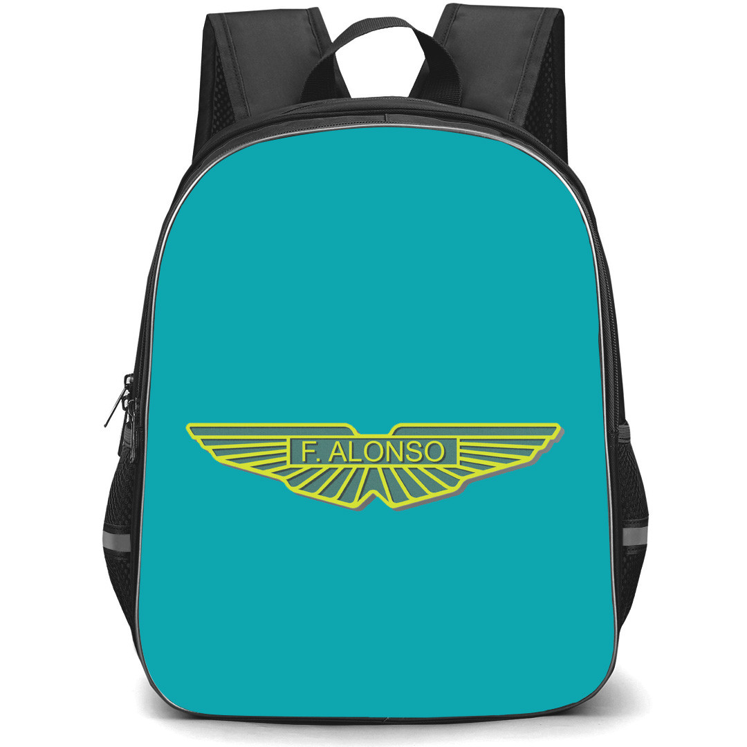 F1 Formula One Fernando Alonso Backpack StudentPack - Fernando Alonso Logo On Cyan Background