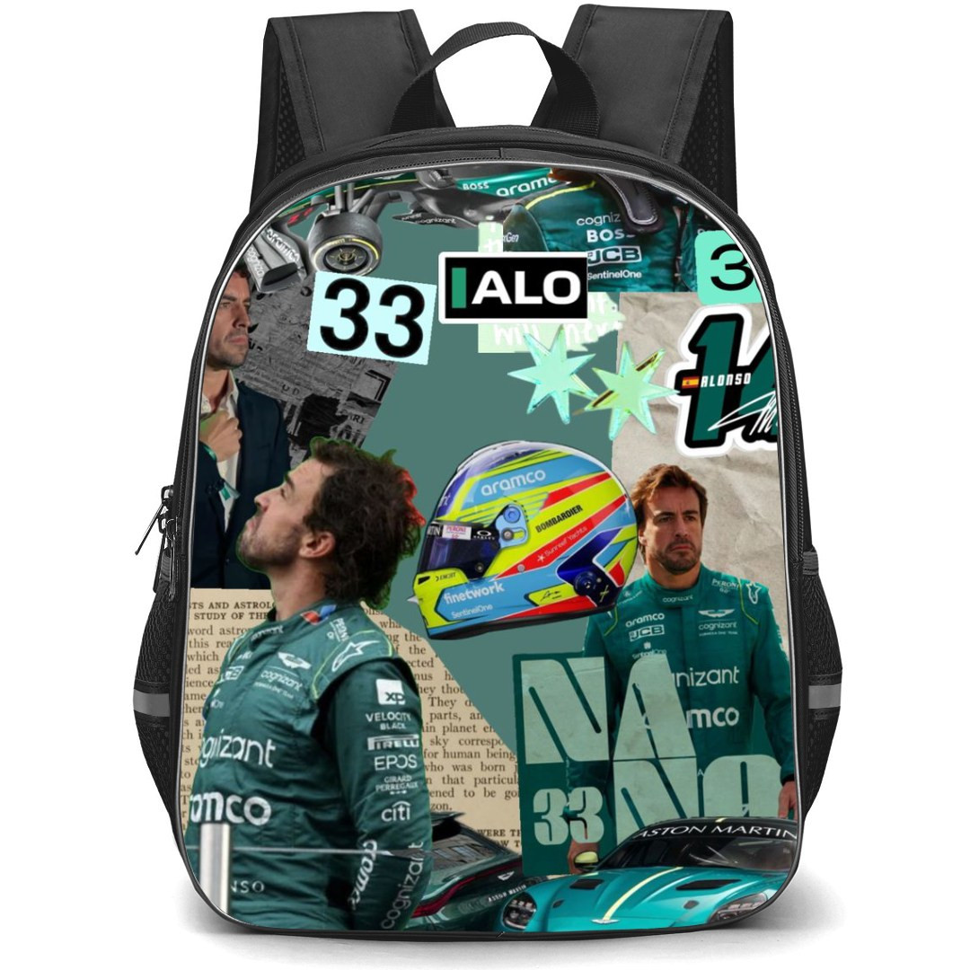 F1 Formula One Fernando Alonso Backpack StudentPack - Scrapbook Collage Art