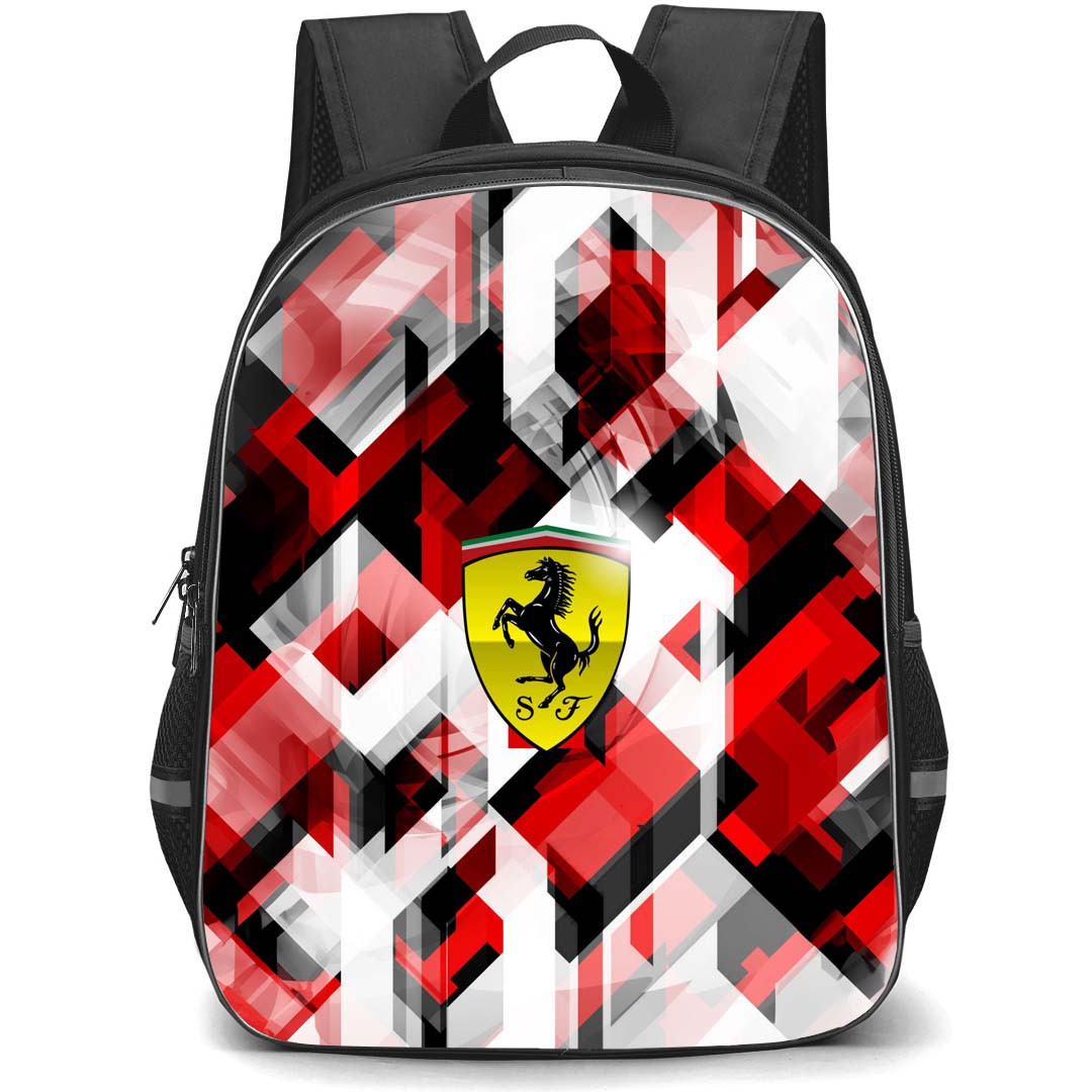 F1 Formula One Ferrari Backpack StudentPack - Ferrari Logo On Red White Graphic Art