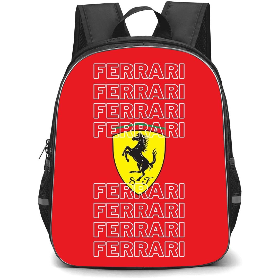 F1 Formula One Ferrari Backpack StudentPack - Ferrari Logo On Word Art Red Background