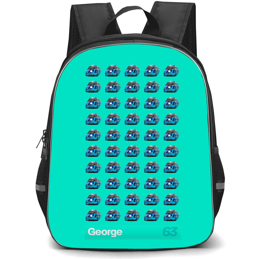 F1 Formula One George Russell Backpack StudentPack - George Russell 63 Helmet 2023 On Cyan Background