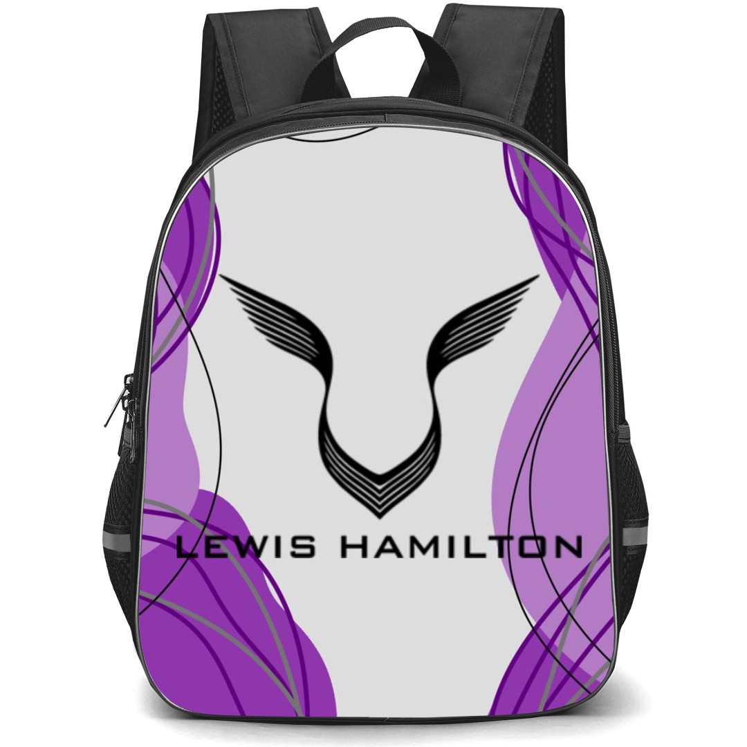 F1 Formula One Lewis Hamilton Backpack StudentPack - Lewis Hamilton Logo On Gray Purple Aesthetic Background