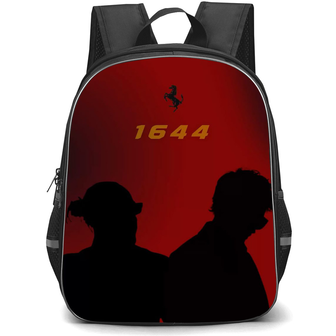 F1 Formula One Lewis Hamilton Backpack StudentPack - Lewis Hamilton Silhouette With Ferrari Logo On Red Background