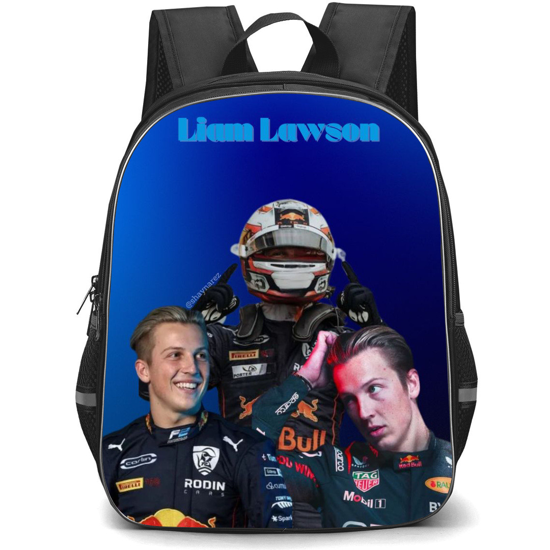 F1 Formula One Liam Lawson Backpack StudentPack - Liam Lawson LL30 Candid Photo On Blue Background