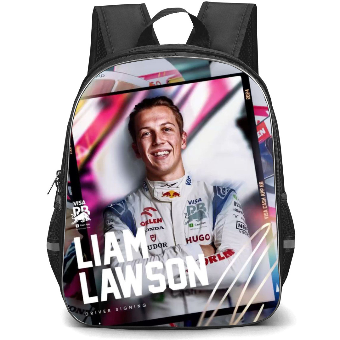 F1 Formula One Liam Lawson Backpack StudentPack - Liam Lawson Smiling Portrait On Blur Background