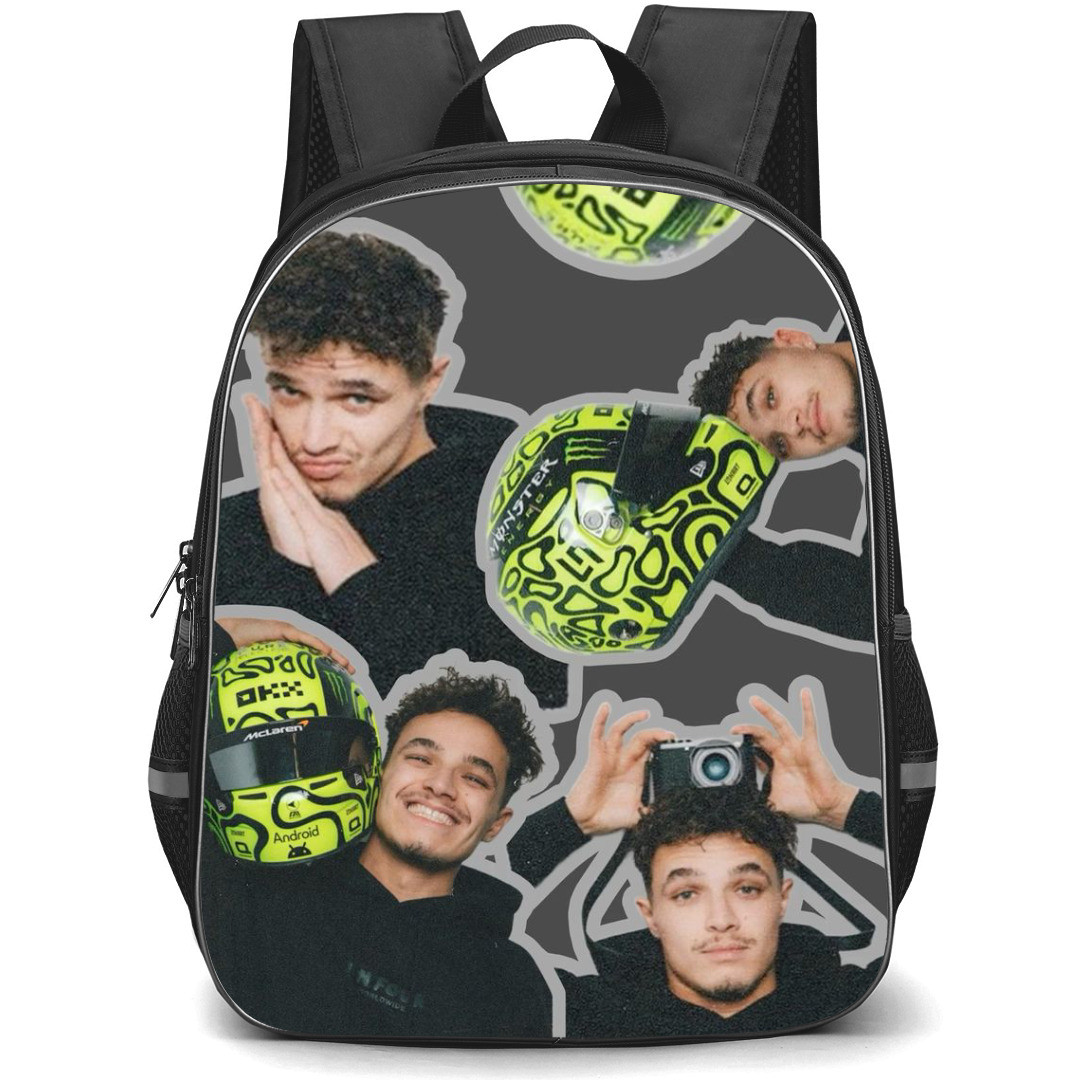 F1 Formula One Lando Norris Backpack StudentPack - Minimalist Collage Gray Background