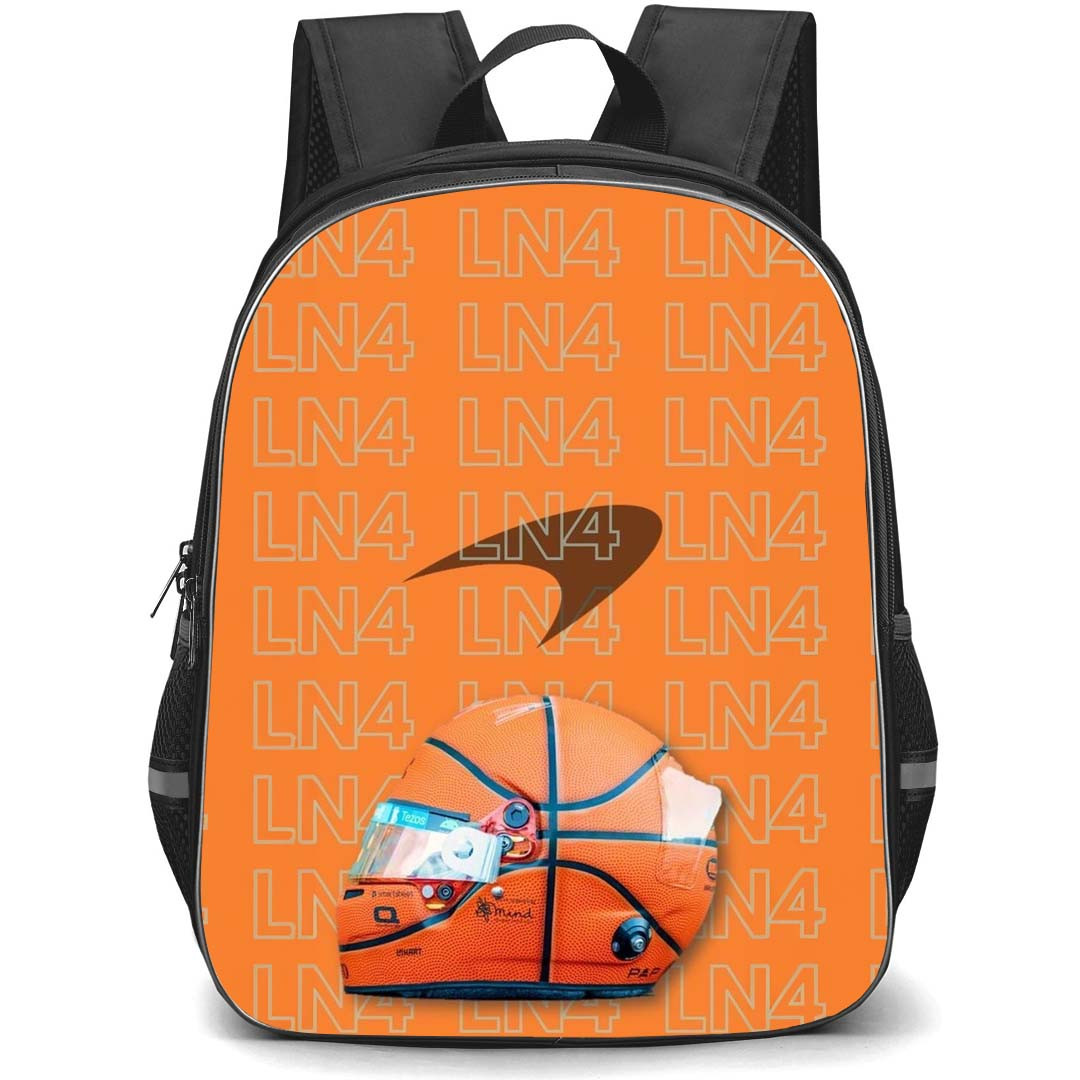 F1 Formula One Lando Norris Backpack StudentPack - Lando Norris Orange Helmet On LN4 Pattern Art