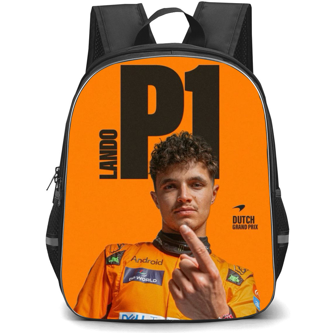 F1 Formula One Lando Norris Backpack StudentPack - Lando Norris P1 Showing 1 On Orange Background