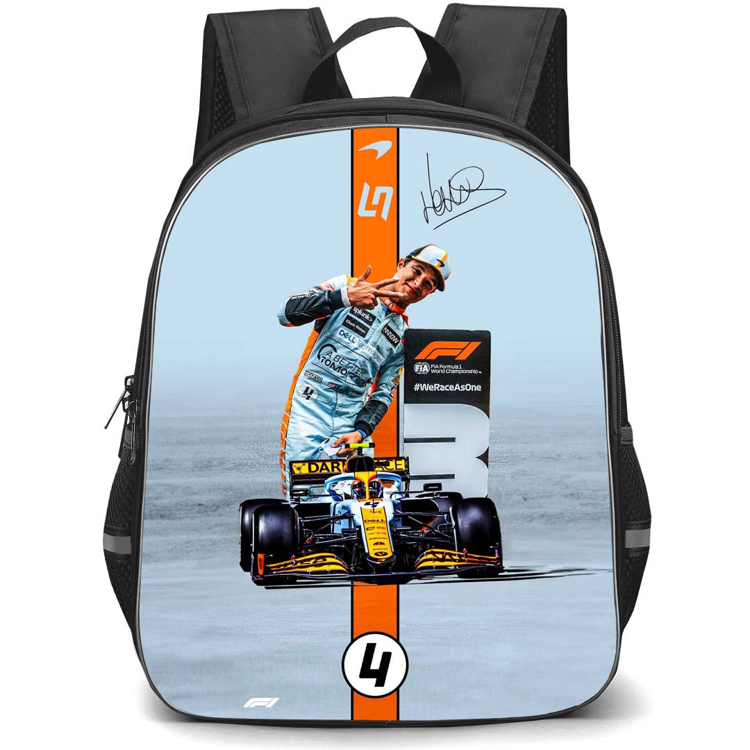 F1 Formula One Lando Norris Backpack StudentPack - Lando Norris Showing Victory FIA F1 Championship Poster