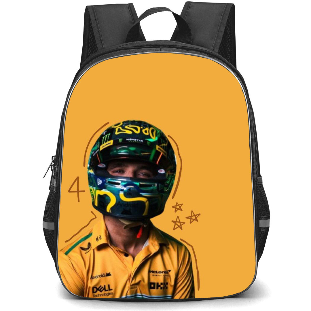 F1 Formula One Lando Norris Backpack StudentPack - Lando Norris Wear Helmet On Yellow Background