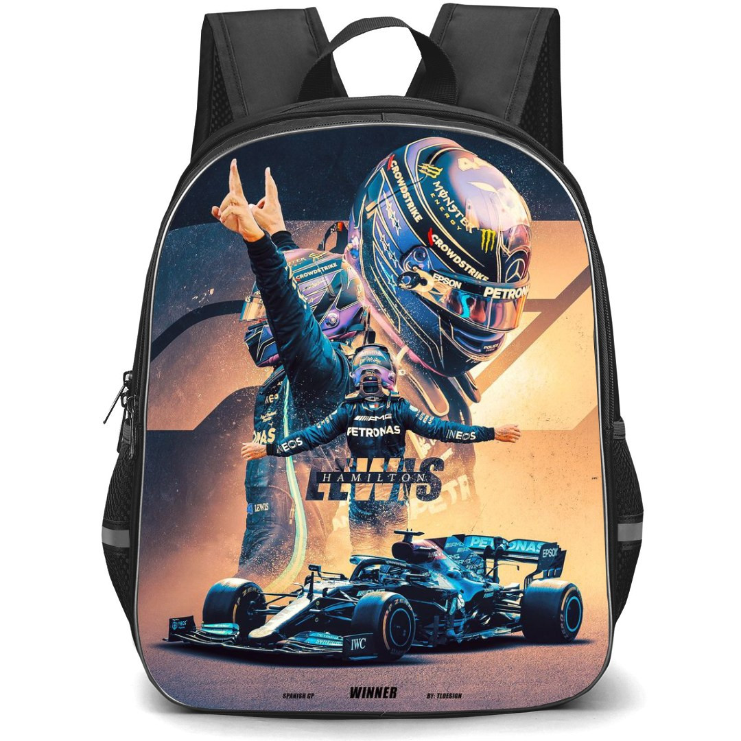 F1 Formula One Lewis Hamilton Backpack StudentPack - Side and Back Poster