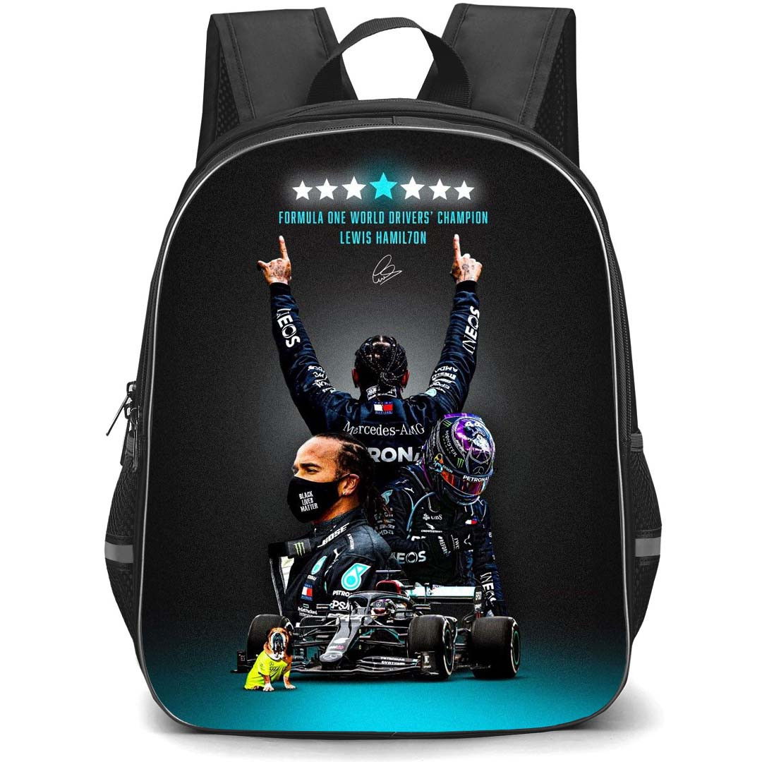 F1 Formula One Lewis Hamilton Backpack StudentPack - Lewis Hamilton F1 World Champion Black Background