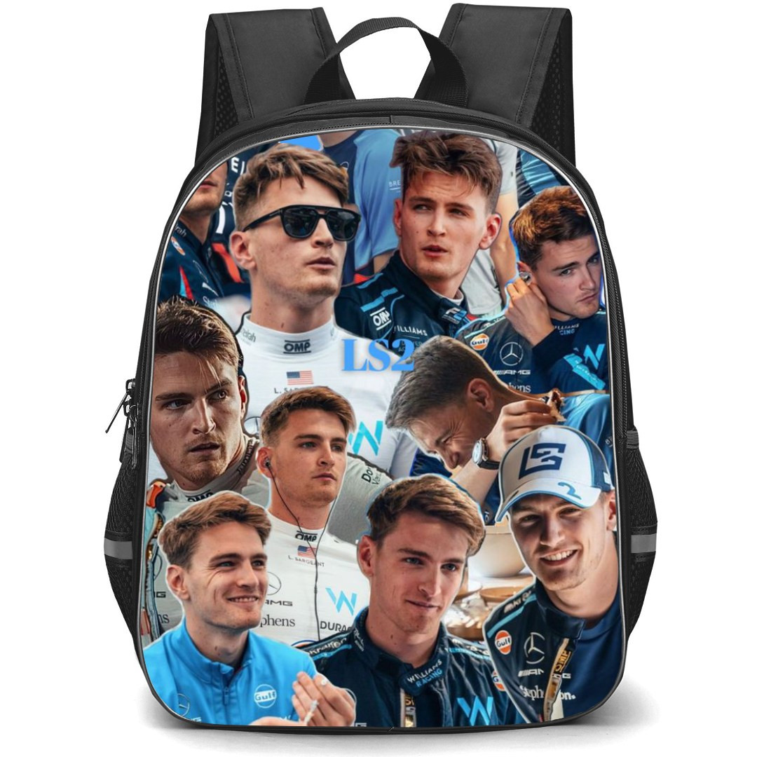F1 Formula One Logan Sargeant Backpack StudentPack - Collage Blue Background