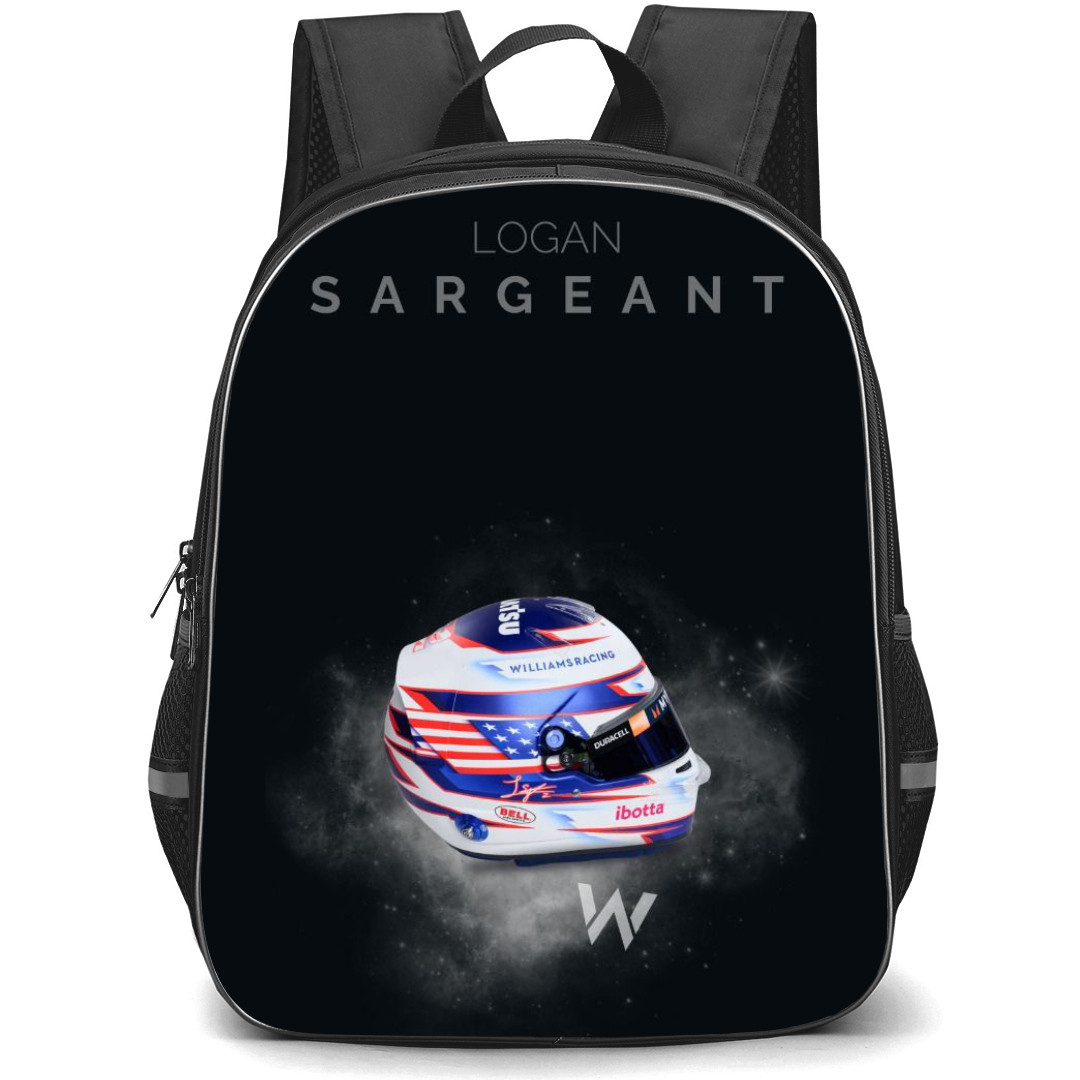 F1 Formula One Logan Sargeant Backpack StudentPack - Helmet Portrait Black Background