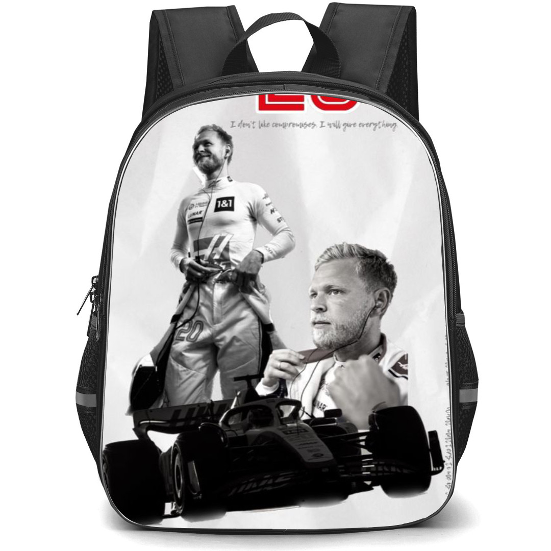 F1 Formula One Kevin Magnussen Backpack StudentPack - Grayscale Poster