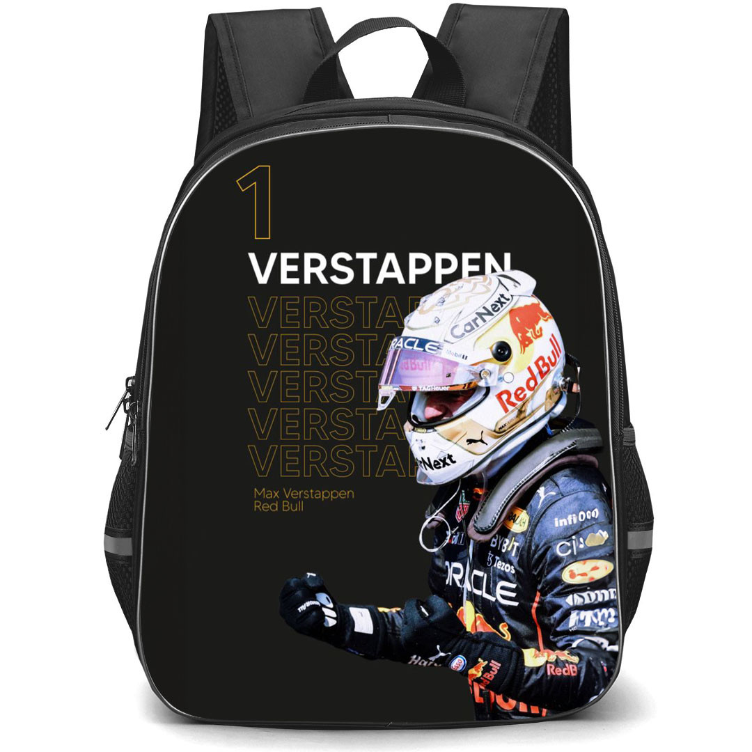 F1 Formula One Max Verstappen Backpack StudentPack - Max Verstappen Position 1 Celebration On Black Background