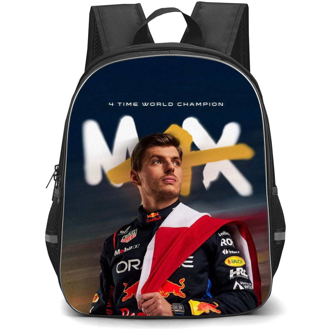 F1 Formula One Max Verstappen Backpack StudentPack - Max Verstappen 4 Times Word Champion Portrait Poster