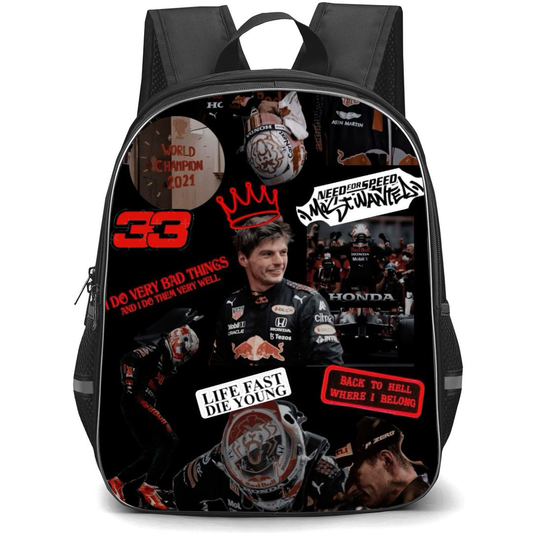 F1 Formula One Max Verstappen Backpack StudentPack - Black and Red Collage