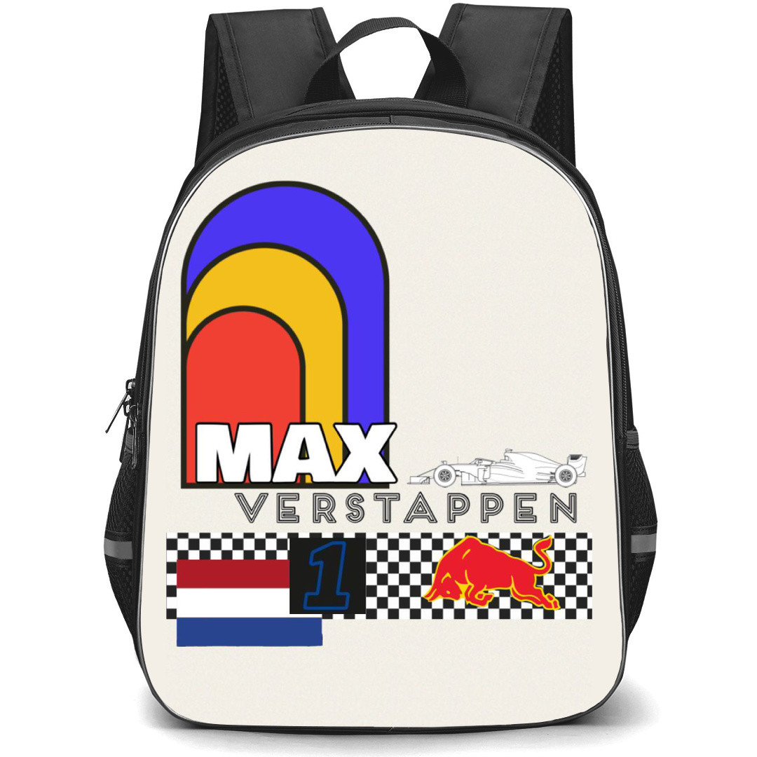 F1 Formula One Max Verstappen Backpack StudentPack - Car Race Elements Gray Background