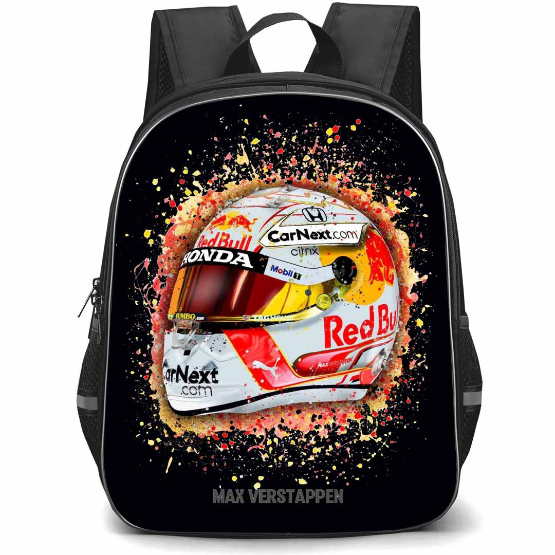 F1 Formula One Max Verstappen Backpack StudentPack - Max Verstappen Helmet On Black Background