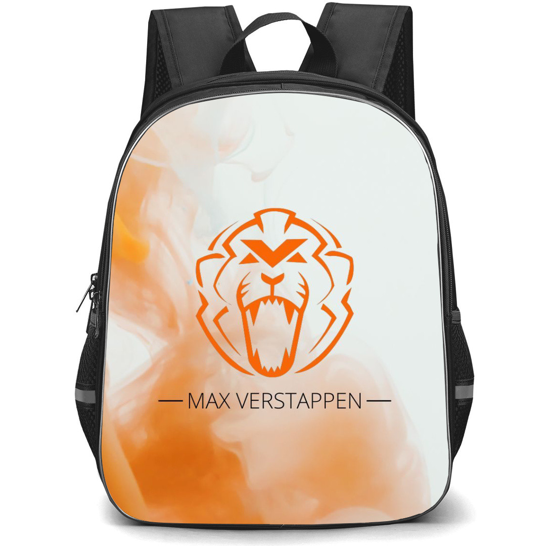 F1 Formula One Max Verstappen Backpack StudentPack - Max Verstappen Logo On Orange Smoke Background