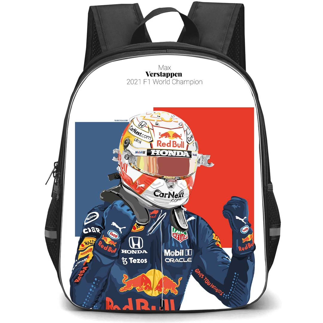 F1 Formula One Max Verstappen Backpack StudentPack - Max Verstappen Red Bull 2021 F1 Team World Champion Illustration