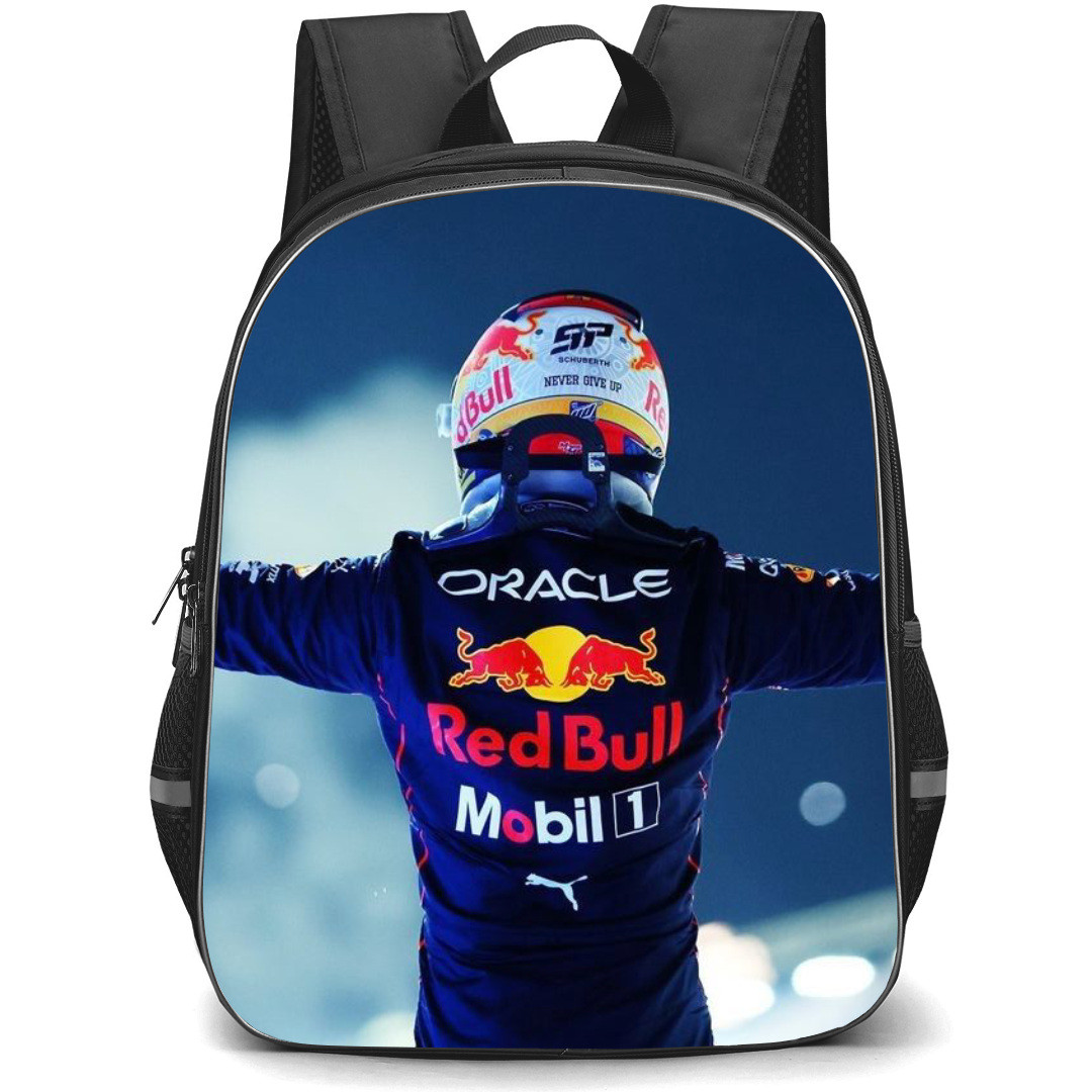 F1 Formula One Max Verstappen Backpack StudentPack - Max Verstappen Standing And Spreading Hands Poster