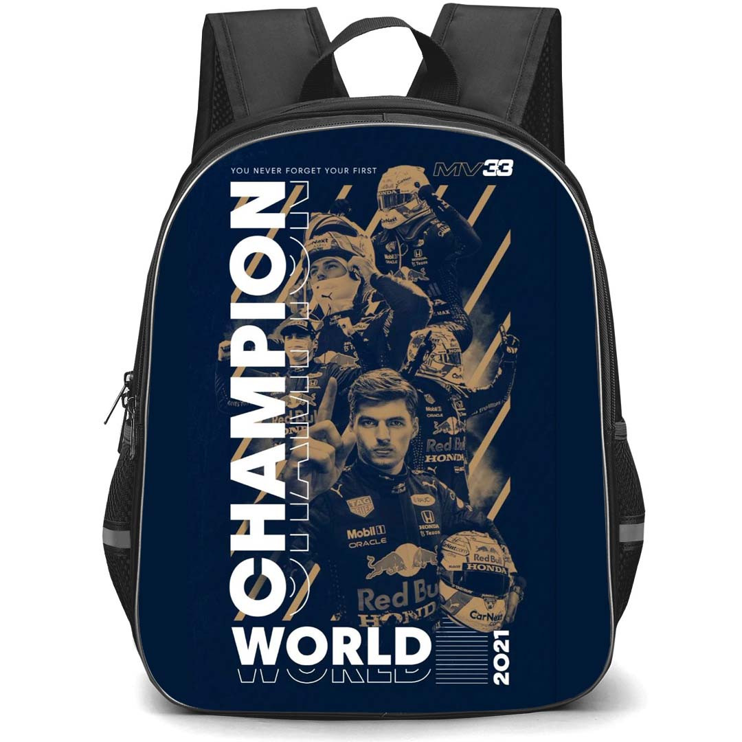 F1 Formula One Max Verstappen Backpack StudentPack - Max Verstappen World Champion 2021 Poster